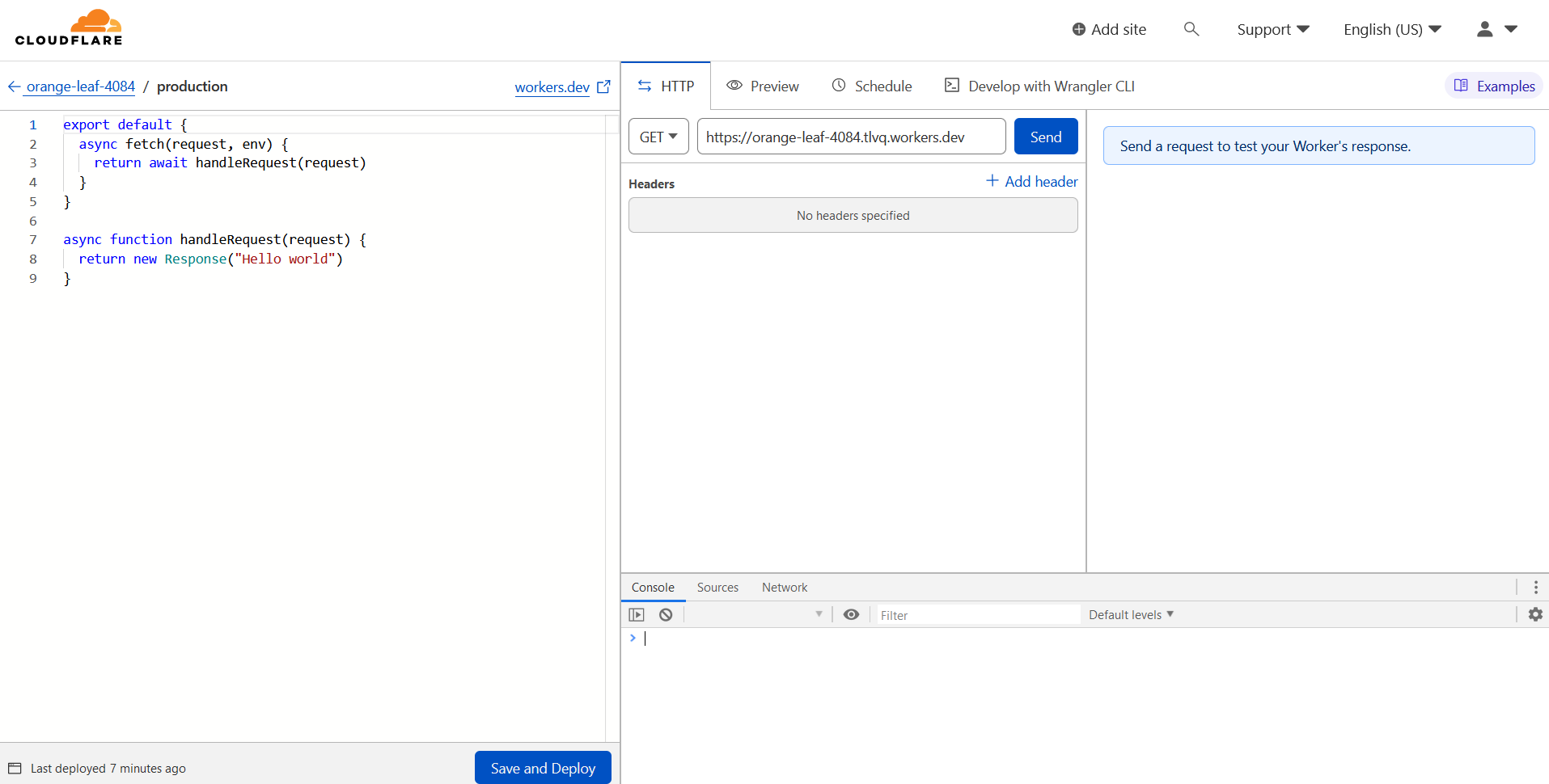 Code editor Screenshot of the code editor for the service