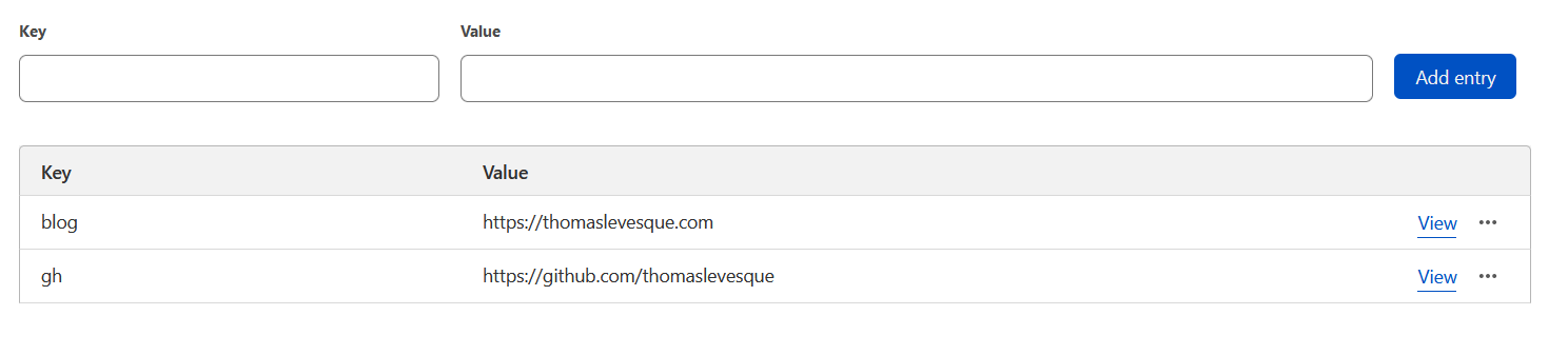 KV entries Screenshot of the KV key-value editor UI