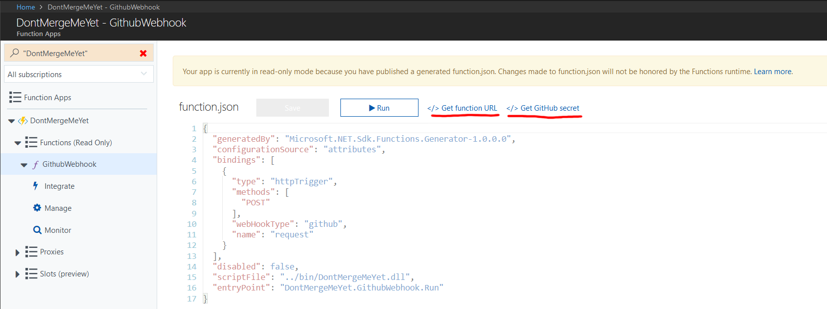 Azure Function URL and secret